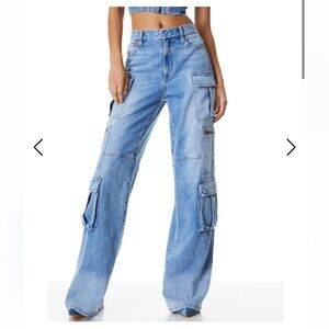 Alice + Olivia Light Blue Cargo Wide-Leg Jeans